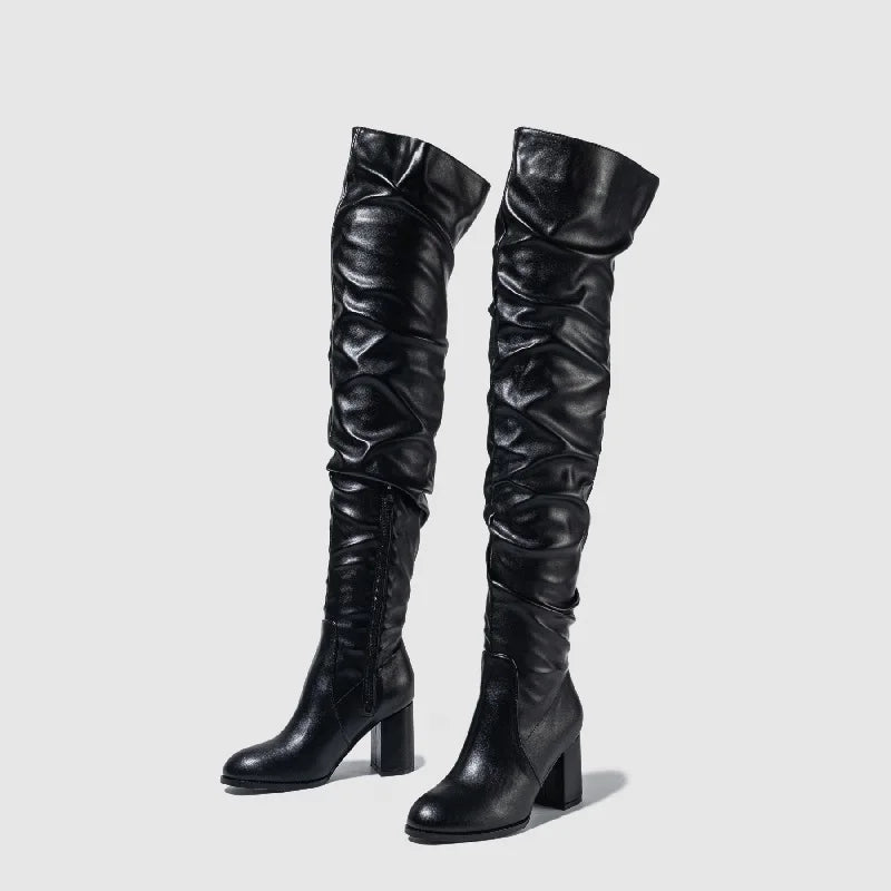 Bottes plissé fermeture éclair pour femmes