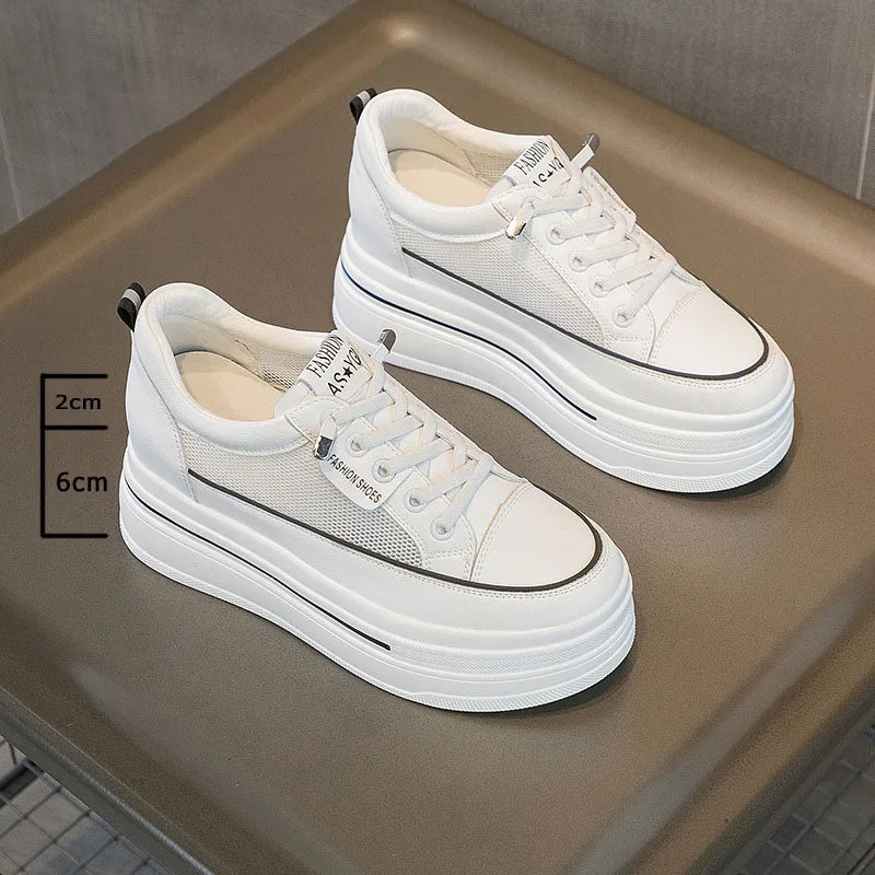 Basket à plateforme en cuir véritable pour femmes