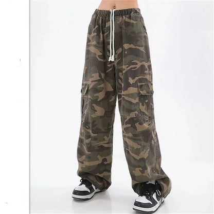 Pantalon cargo camouflage pour femme, pantalon de survêtement grunge à taille élastique