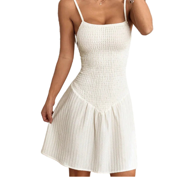 Robe caraco blanche à col carré pour femmes