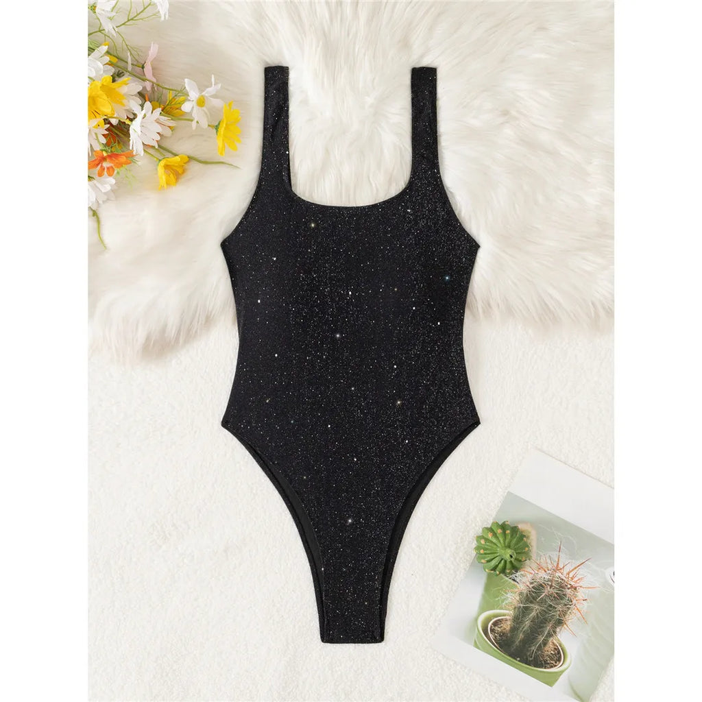 Maillot de bain une pièce dos nu à paillettes scintillantes pour femmes