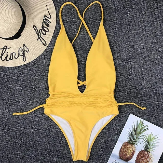Maillot de bain une pièce à décolleté en v profond pour femmes