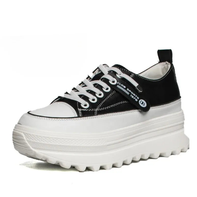 Baskets à semelles à plateforme  6 cm en cuir véritable pour femmes