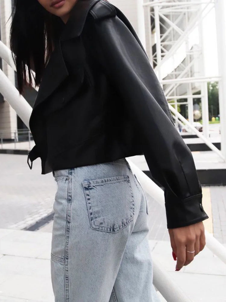 Veste courte en pu faux cuir pour femmes