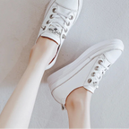 Baskets à talons compensés 5cm en cuir véritable pour femmes