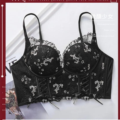 Soutien-gorge Push Up en dentelle brodée Sexy, sous-vêtement confortable sans armatures, haut, gilet, fleurs