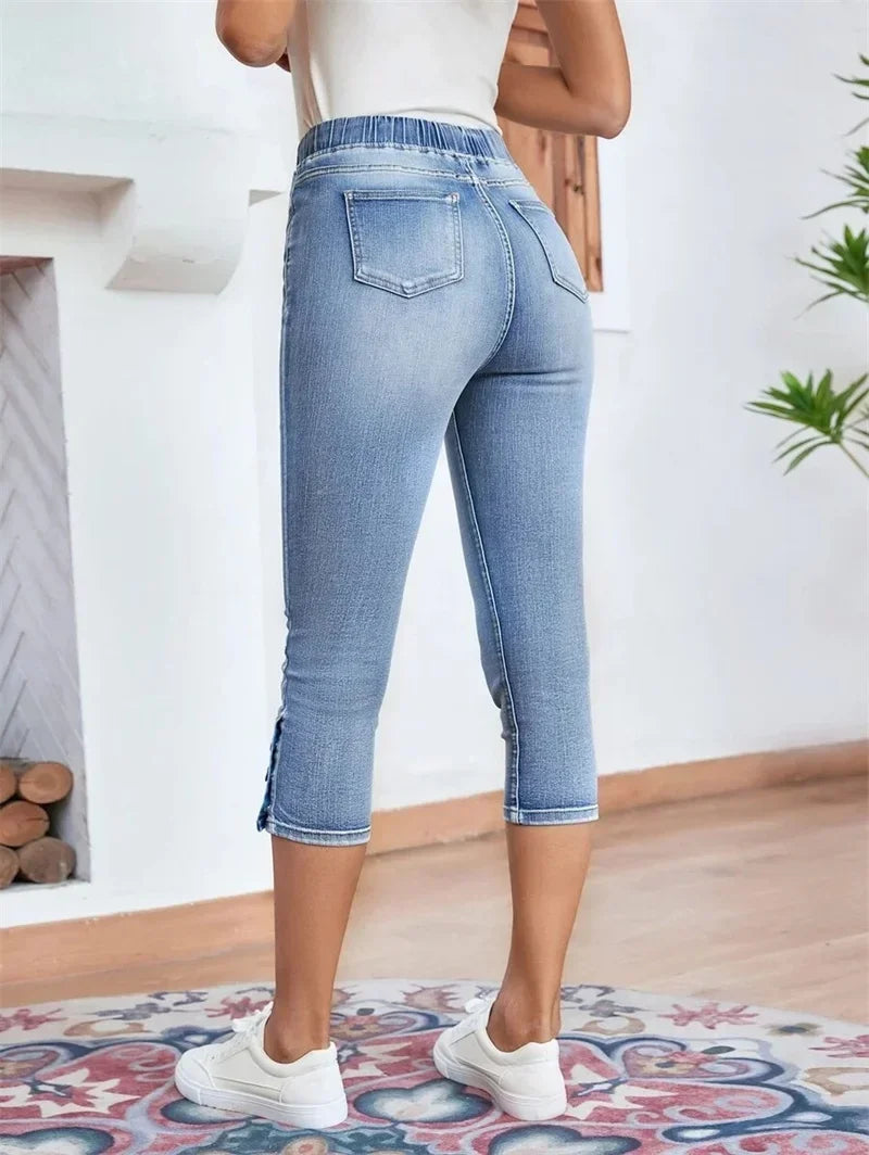 Jean Slim pour Femme, Pantalon Crayon à Taille élastique, Longueur Mollet