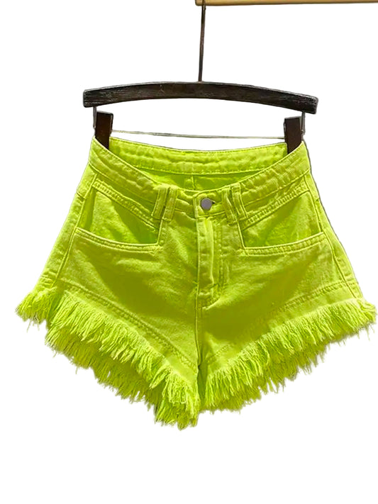 Short en jean décontracté à coupe trapèze vert tendance pour femmes