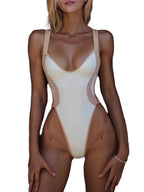 Maillot de bain une pièce à col en V croisé et dos nu pour femmes