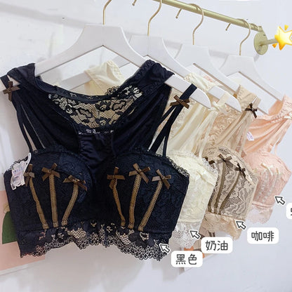 Ensemble de sous-vêtements pour femmes, soutien-gorge et culotte roses, bretelles en dentelle