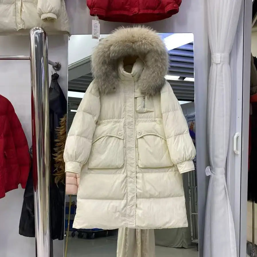 Parka d'hiver en duvet de canard blanc pour femme