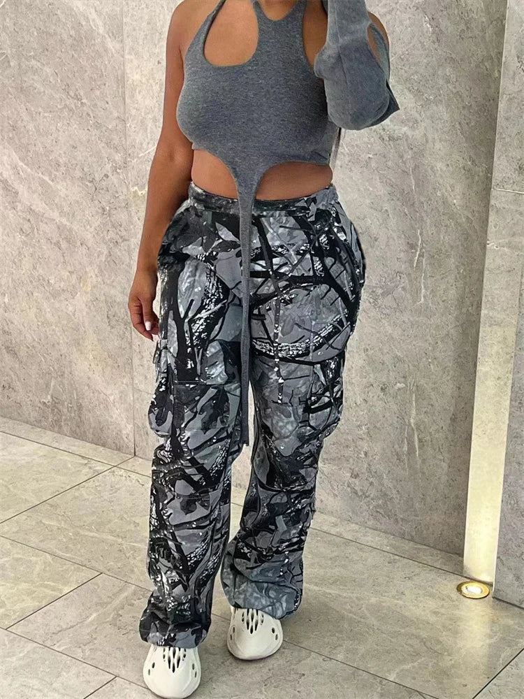 Pantalon imprimé gris pour femmes