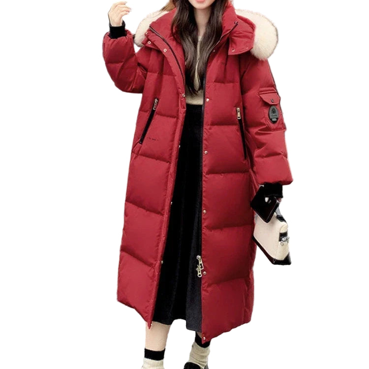 Doudoune extra épaisse avec col en fourrure de renard pour femme
