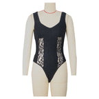 Body cou noir dentelle pour femmes