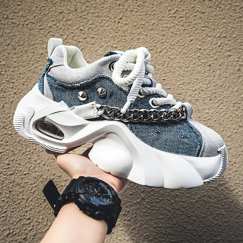 Baskets épaisses en denim bleu pour femmes