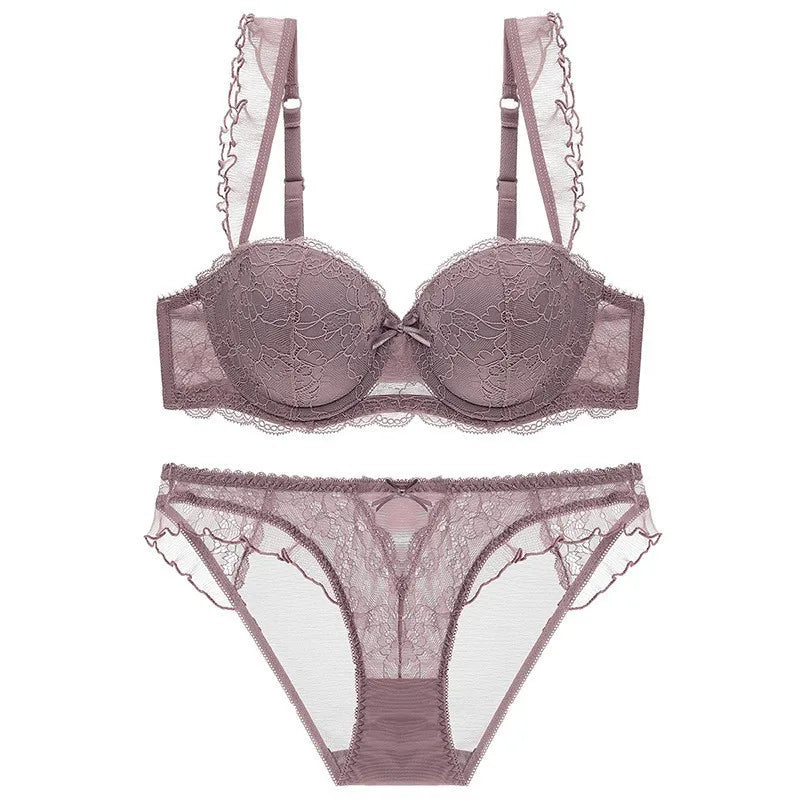 Ensemble culotte et soutien-gorge push-up en dentelle à volants sexy pour femmes