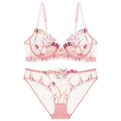 Ensemble de Lingerie brodé à fleurs, sous-vêtements transparents en dentelle pour femmes