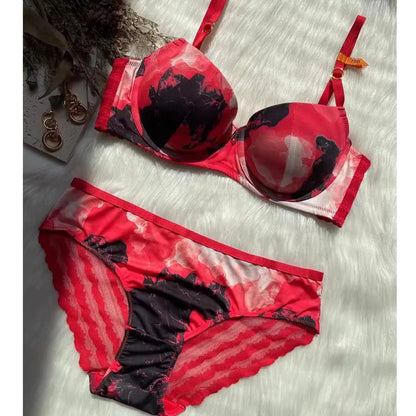 Ensemble de soutien-gorge et culotte pour femmes 3/4 tasse français Sexy transparent maille sous-vêtements petite dentelle