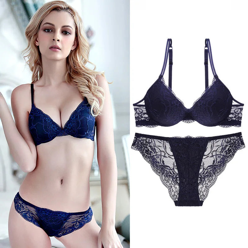 Ensemble de sous-vêtements Sexy en dentelle florale pour femme, soutien-gorge ajustable