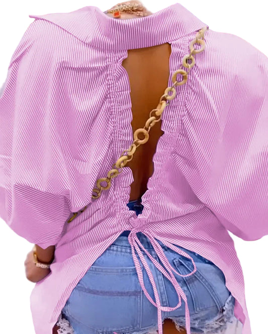 Chemisier rayé ajouré avec détails noués et fente dans le dos pour femmes