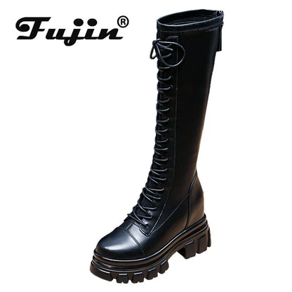 Bottes à talons compensés pour femme, hauteur genoux, fermeture éclair, chaussures modernes, tendance, 8.5cm