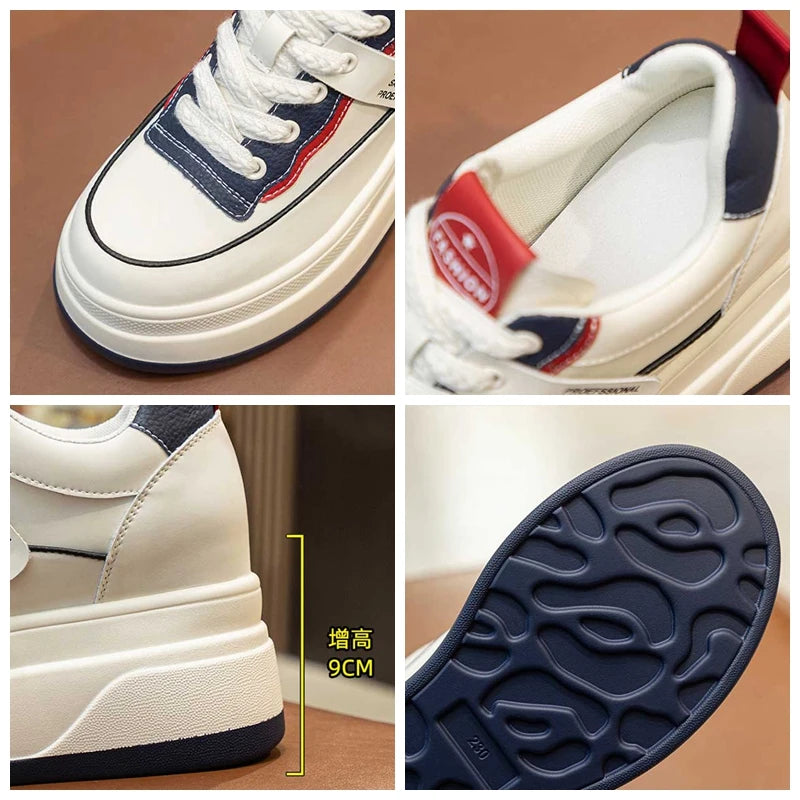 Basket compensées en cuir véritable pour femme