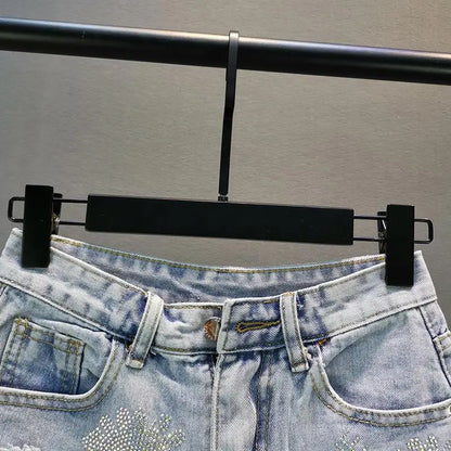 Short en jean court pour femme, taille haute, avec pompon