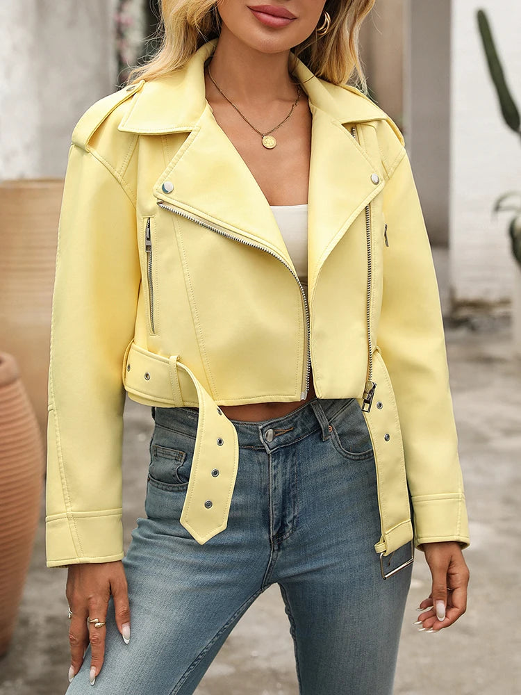 Veste décontracté court Faux cuir pour femmes