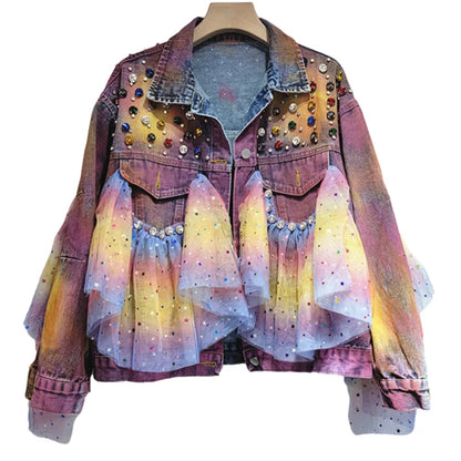 Veste en jean Tie Dye à la mode printanière pour femme