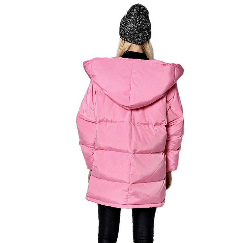 vestes 90% duvet de canard blanc Parkas manteaux à capuche amples moyen Long chaud décontracté rose neige pour femmes