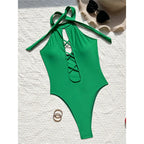 Maillot de bain une pièce à lacets, col haut, dos nu pour femmes