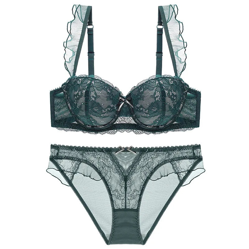 Ensemble culotte et soutien-gorge push-up en dentelle à volants sexy pour femmes