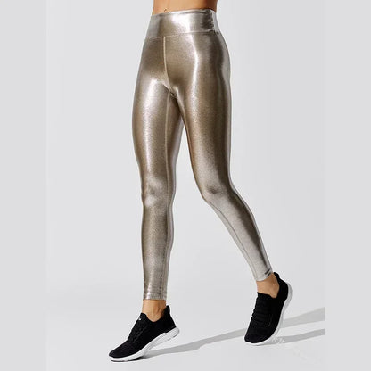 Leggings  lustrés métalliques pour femmes taille élastique