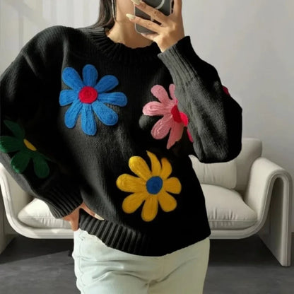 Pull à fleurs au crochet pour femme