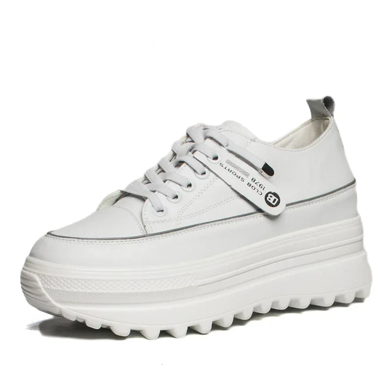 Baskets à semelles à plateforme  6 cm en cuir véritable pour femmes