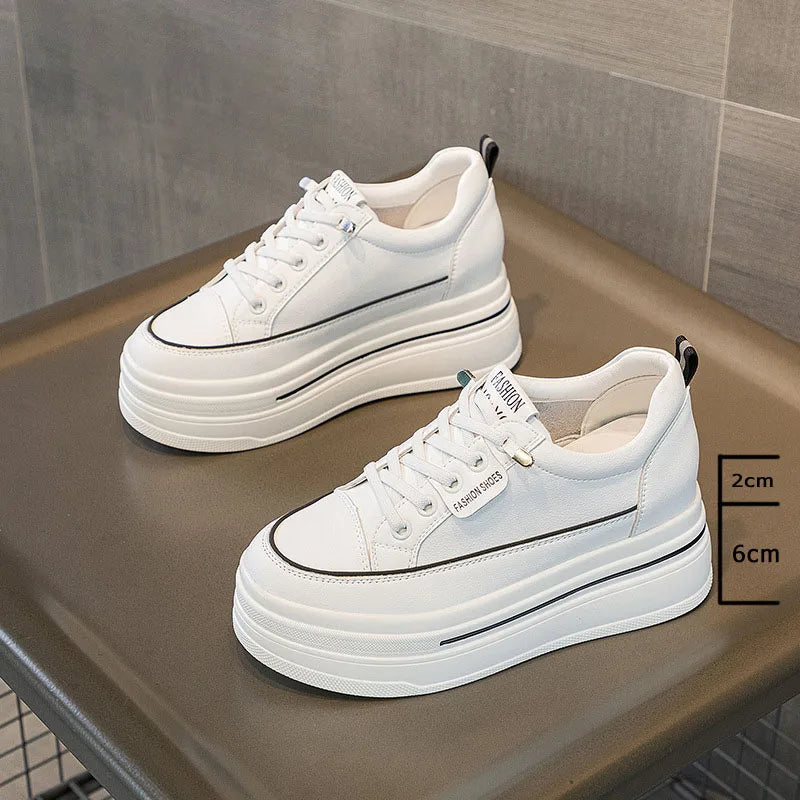 Basket à plateforme en cuir véritable pour femmes