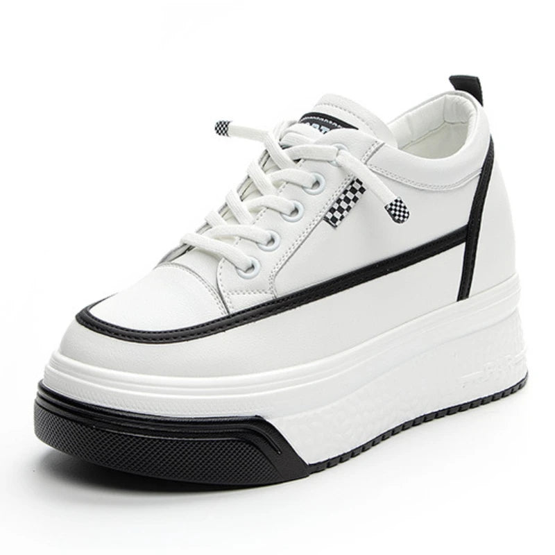 Basket compensées en cuir véritable pour femme