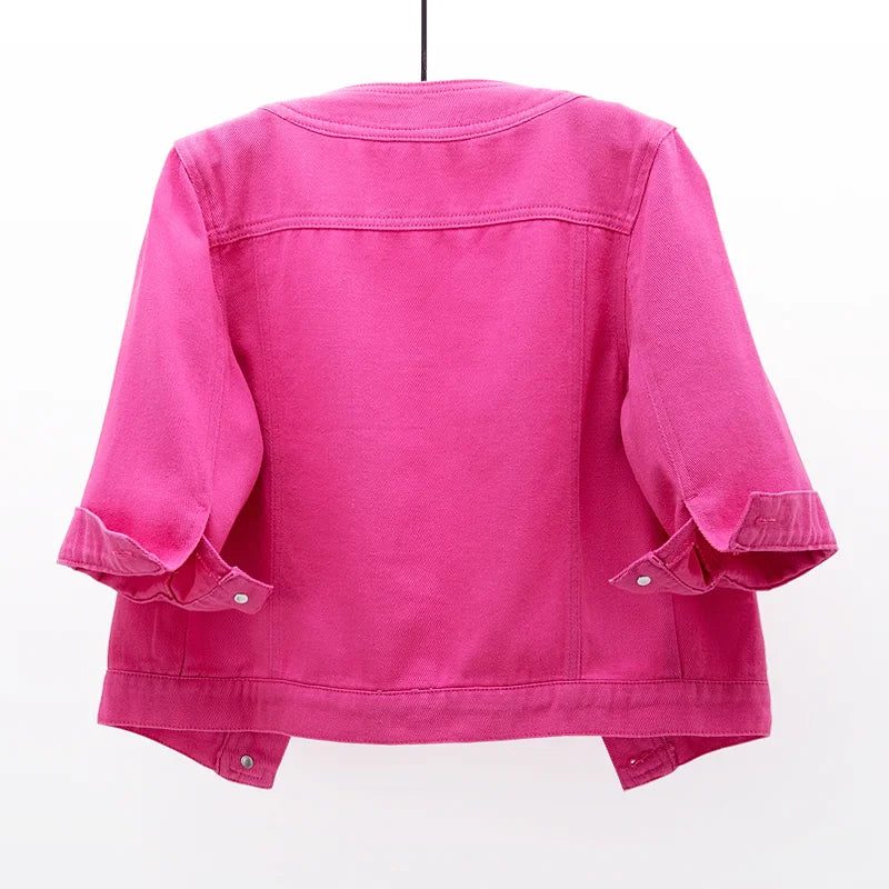 Veste en jean rouge rose coréenne pour femme