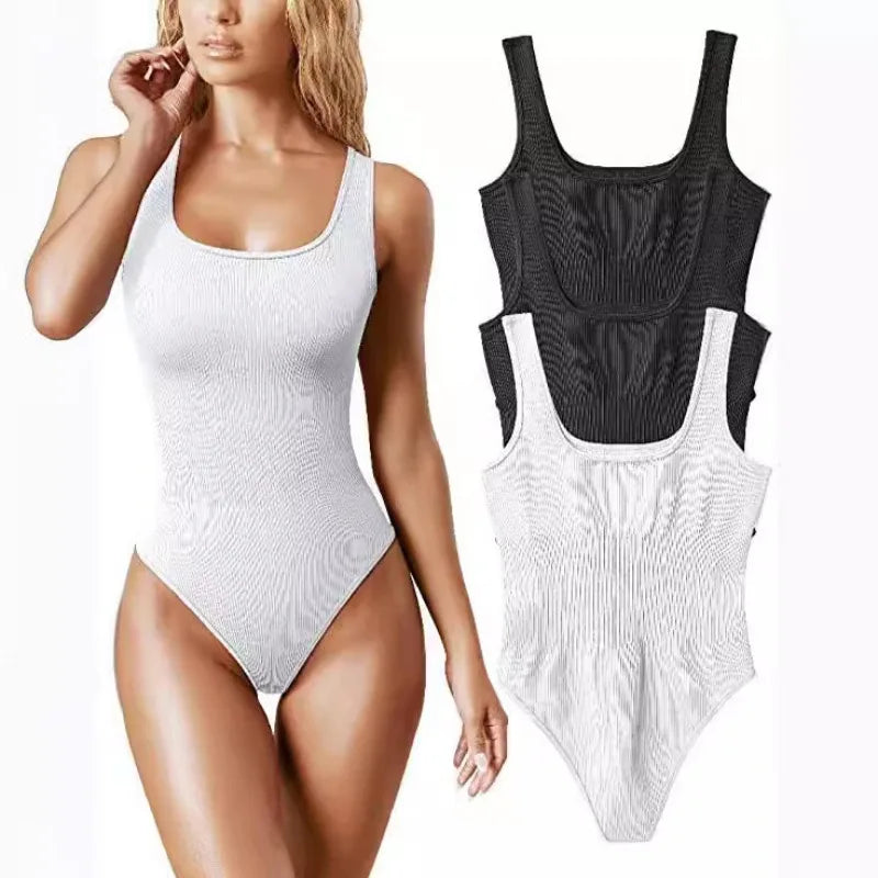 Body côtelé en tricot solide pour femme