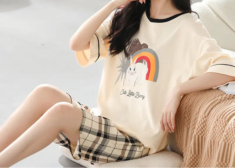 Ensemble de pyjama en coton à manches courtes pour femmes