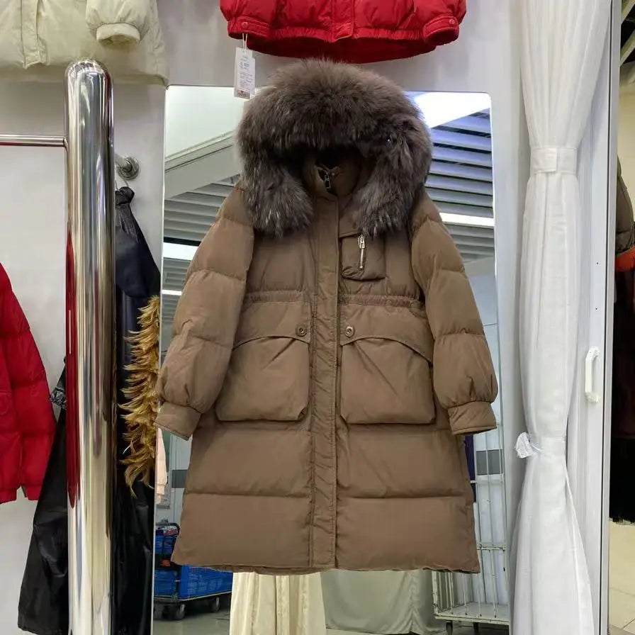 Parka d'hiver en duvet de canard blanc pour femme