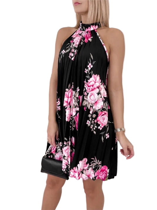 Robe courte plissée sans manches pour femmes