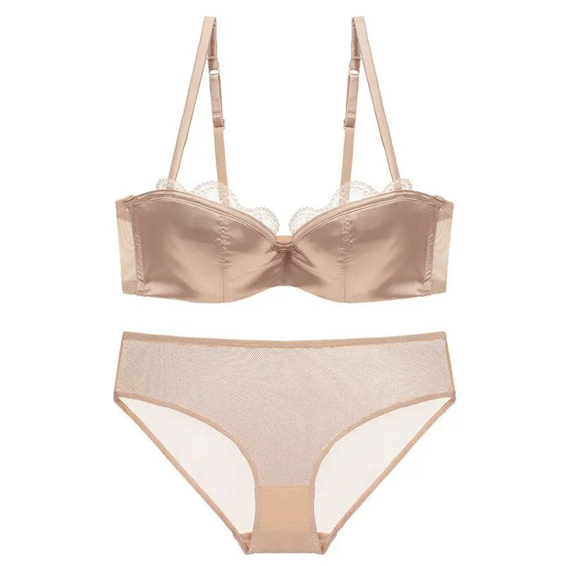 Ensemble de soutien-gorge Sexy en dentelle française pour femmes, sous-vêtements sans couture, soutien-gorge Push Up, culotte en maille respirante