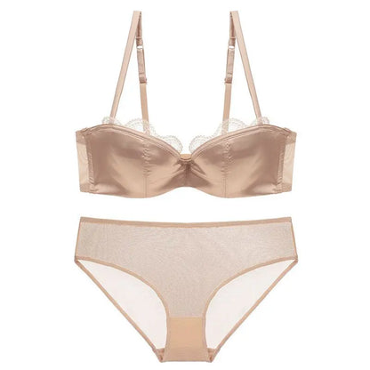 Ensemble de soutien-gorge Sexy en dentelle française pour femmes, sous-vêtements sans couture, soutien-gorge Push Up, culotte en maille respirante