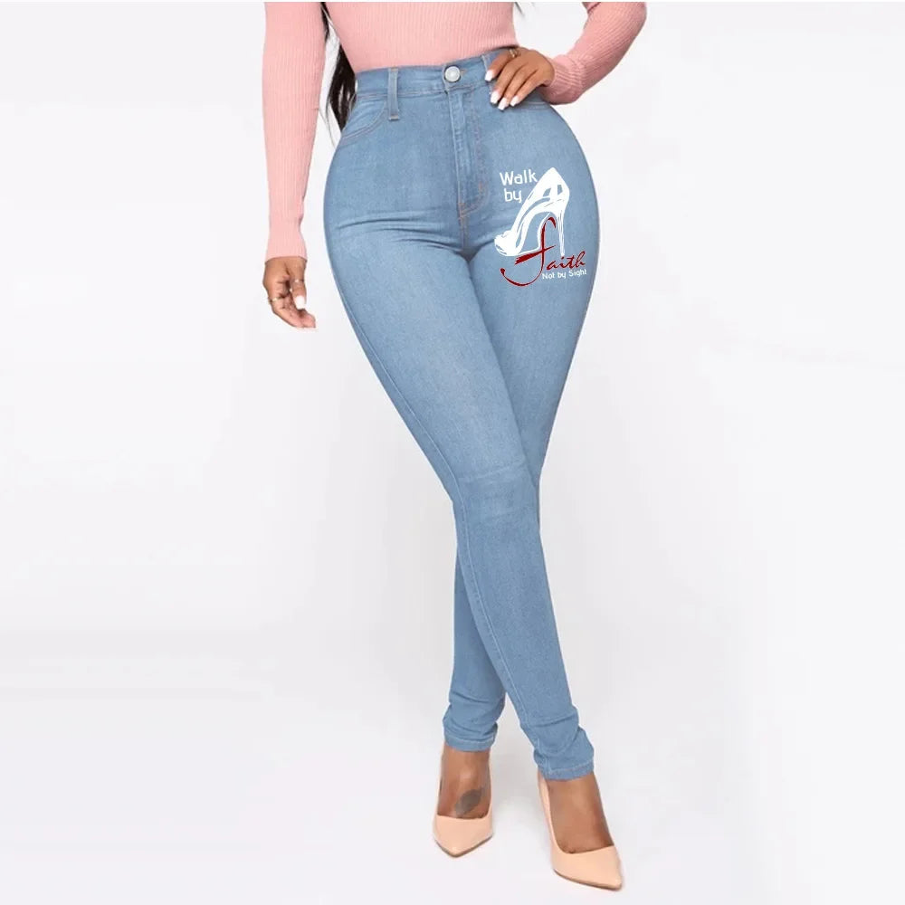 Jean imprimé pour femme, taille moyenne