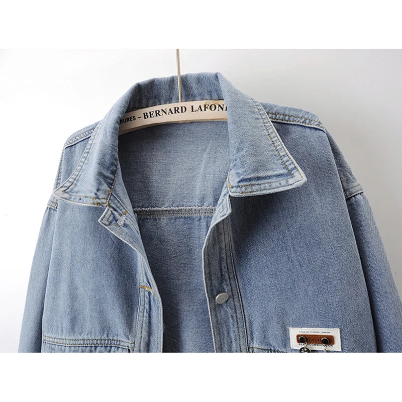 Veste en jean courte ample bleu clair vintage pour femme