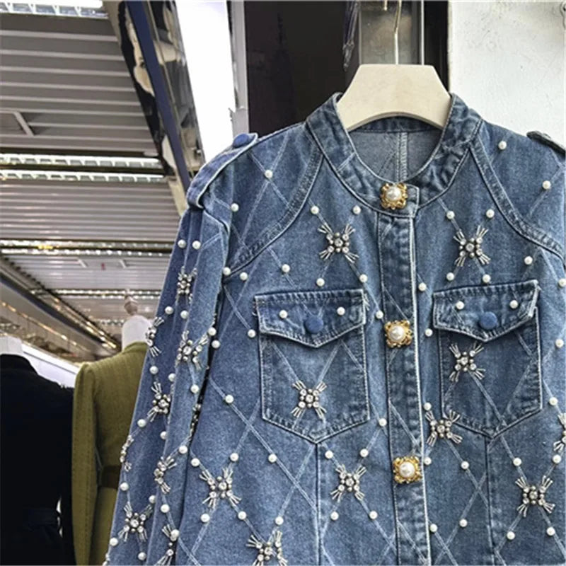 Veste en jean à col montant pour femme