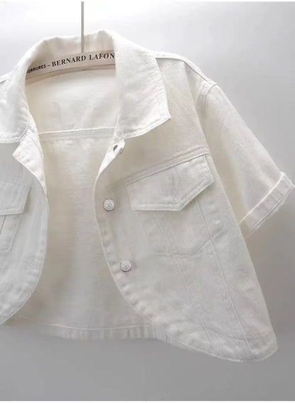 Veste en jean rose à manches courtes pour femmes