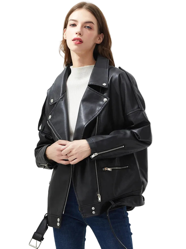 Blouson en similicuir PU femme noir pour femmes