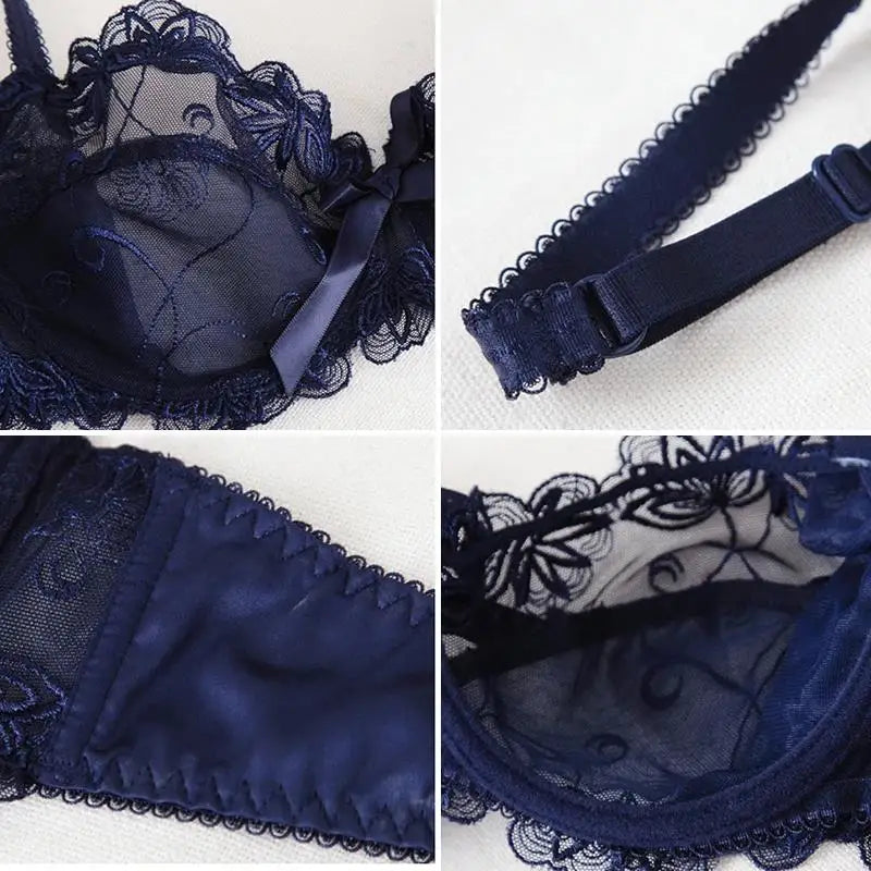 Ensemble de soutiens-gorge en dentelle Ultra-mince pour femmes, brassière à armatures, Perspective, Bralette, Lingerie florale respirante et Sexy avec culotte